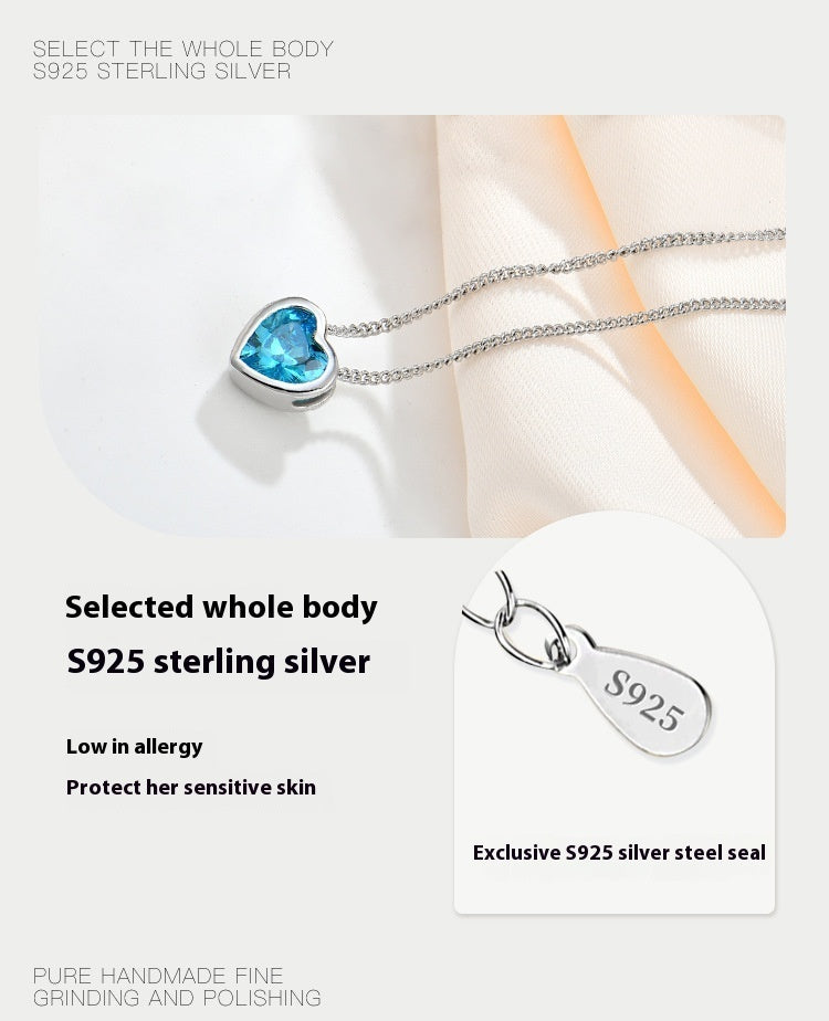 Ocean Heart S925 Sterling Silver Inlaid Zircon Heart-shaped Collarbone Necklace