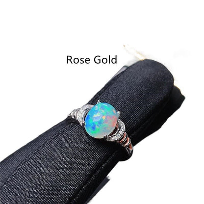 New Natural Opal 925 Silver Inlaid Ring