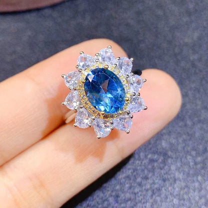 Ladies Fashion Personality Natural Blue Topaz Ring