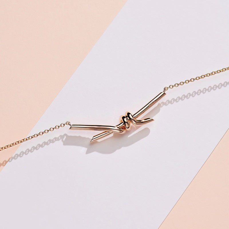 Diamond Bends And Hitches Necklace 18K Rose Gold Cross