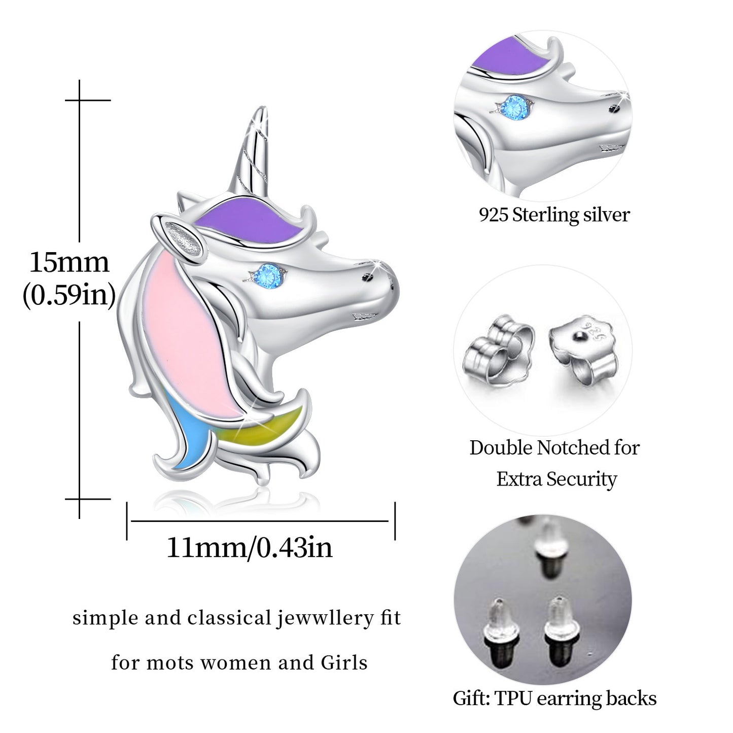 Unicorn Earrings 925 Sterling Silver Cute Tiny Small Unicorn Stud Earrings for Women