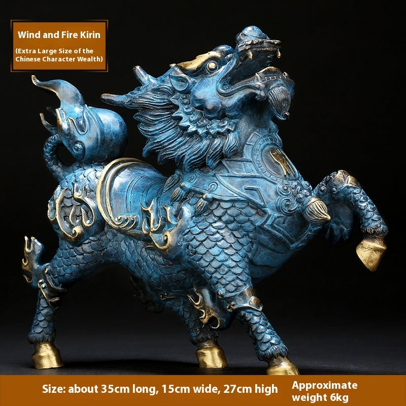 Factory Wholesale Copper Color Style Fire Kirin Ornaments A Pair Of Male And Female Crafts Home Furnishings