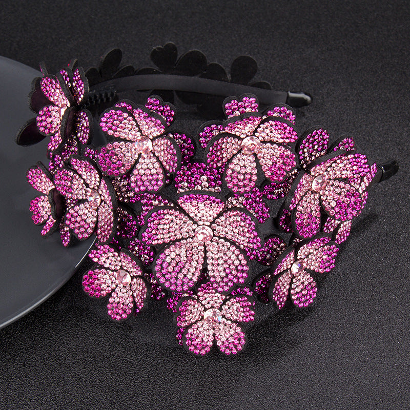 Flower Wide Edge Rhinestone Big Headband High-grade Diamond-studded Color Non-slip Hair