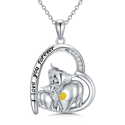 Collier avec pendentif vache des Highlands pour femme en argent sterling, collier avec pendentif vache mère-fille, cadeau de fête des mères