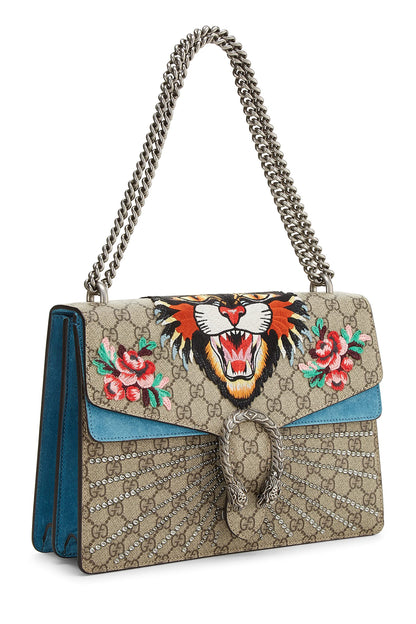 Gucci, Pre-Loved Blue GG Supreme Canvas Embellished Tiger Dionysus Shoulder Medium, Blue