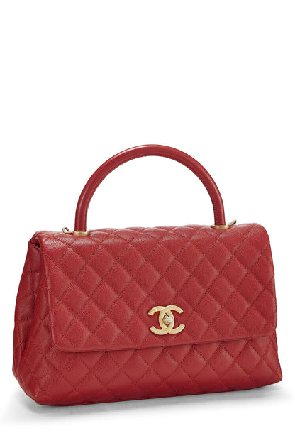 Chanel, Bolso mediano con asa de coco y caviar rojo Pre-Loved, Rojo