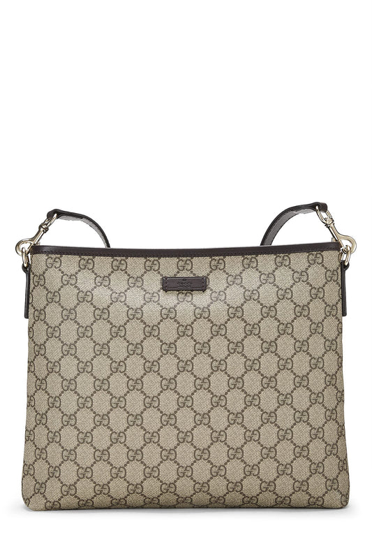 Gucci, sac messager plat en toile GG Supreme d'origine d'occasion, marron