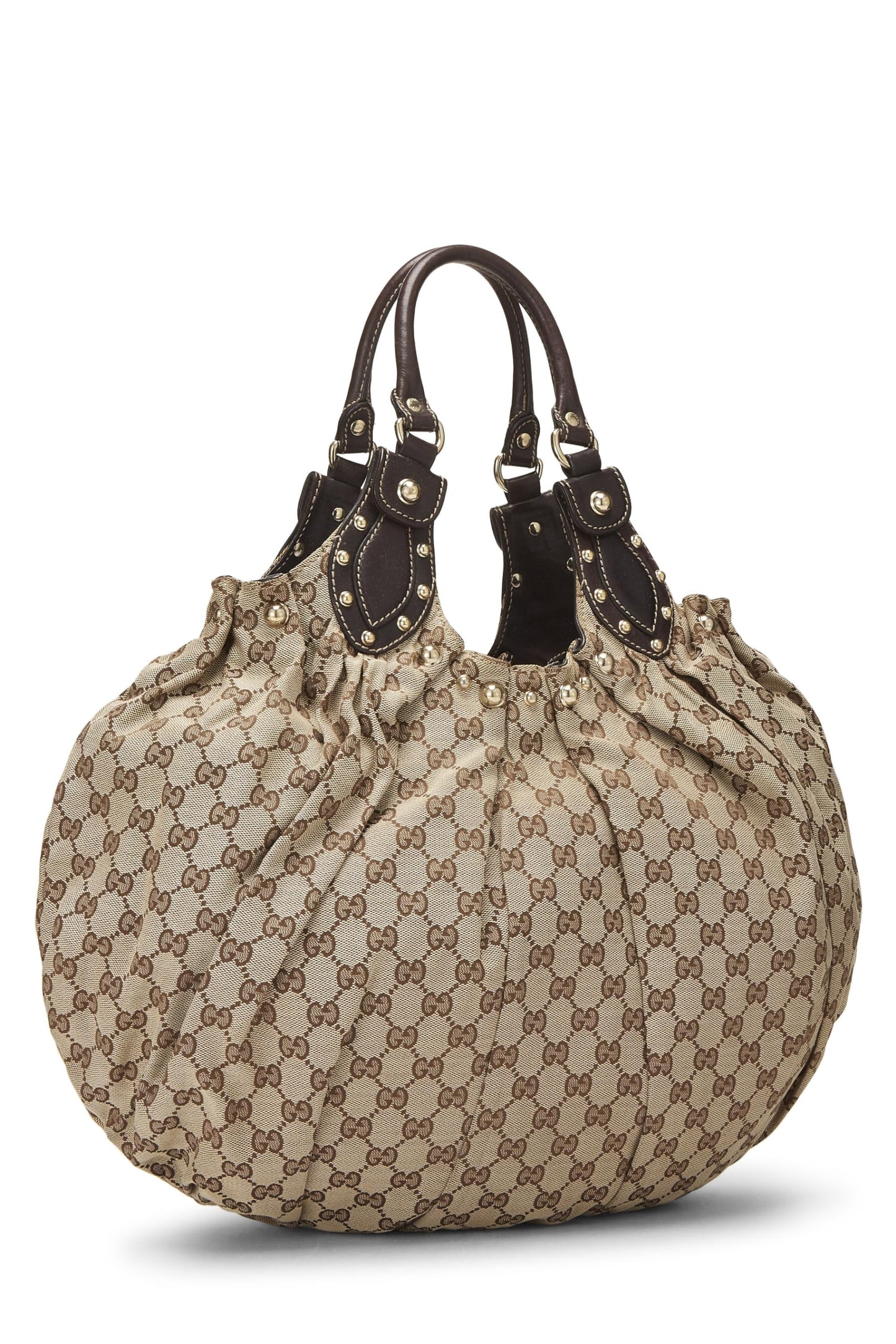 Gucci, Bolso tote Pelham grande con tachuelas de lona GG original marrón Pre-Loved, Marrón