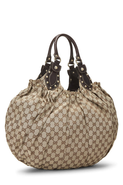 Gucci, Bolso tote Pelham grande con tachuelas de lona GG original marrón Pre-Loved, Marrón