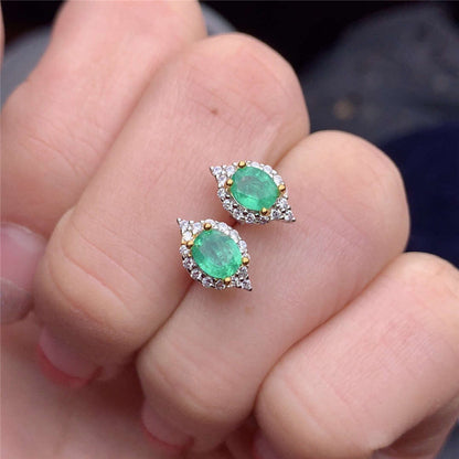 Natural Emerald S925 Silver Female Earrings