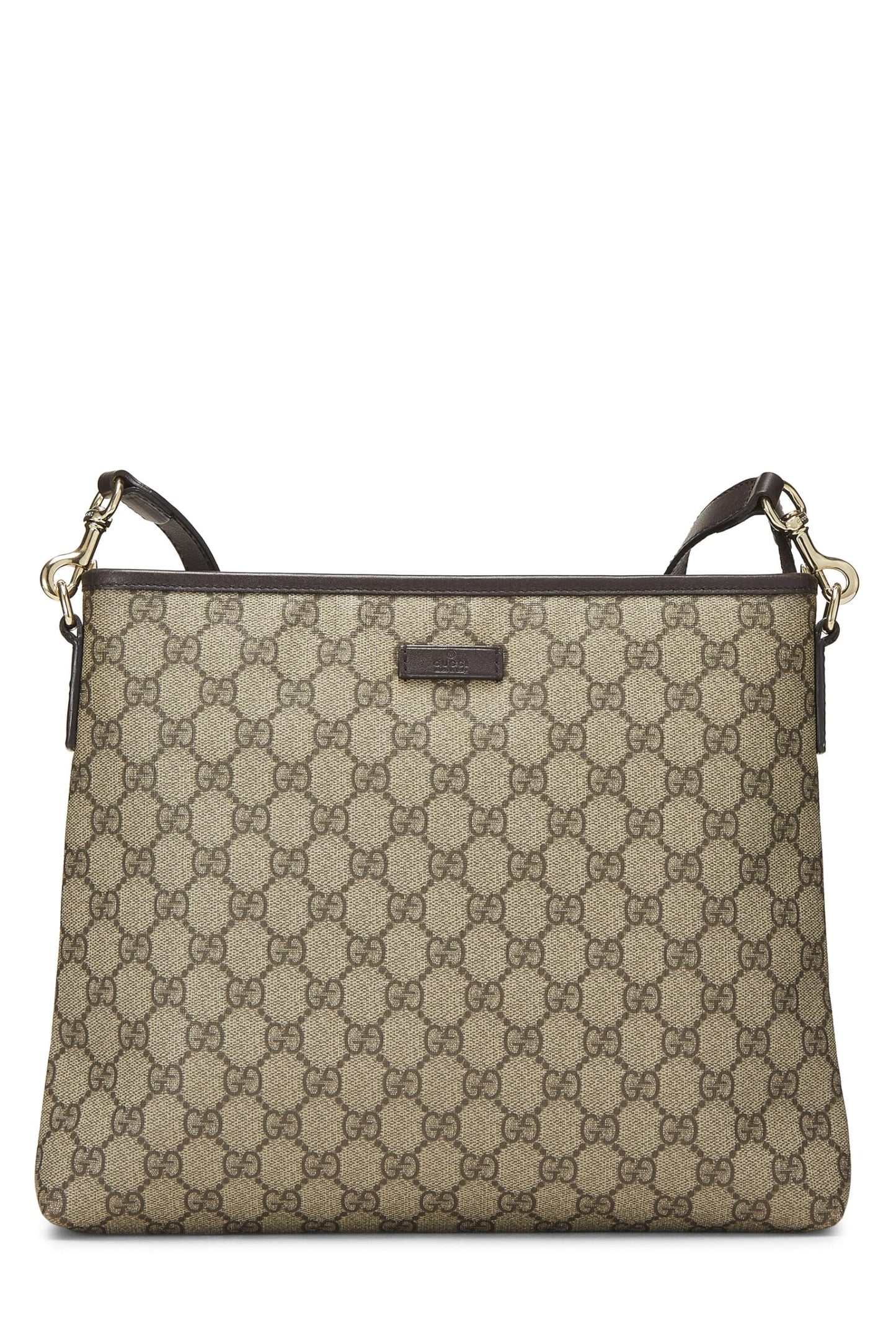 Gucci, sac messager plat zippé en toile GG Supreme marron d'origine d'occasion, marron