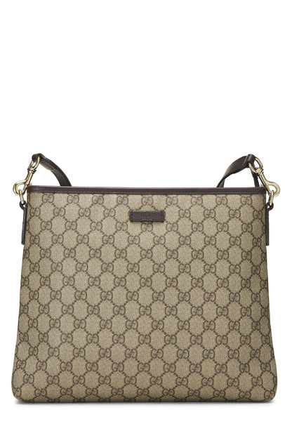 Gucci, sac messager plat zippé en toile GG Supreme marron d'origine d'occasion, marron