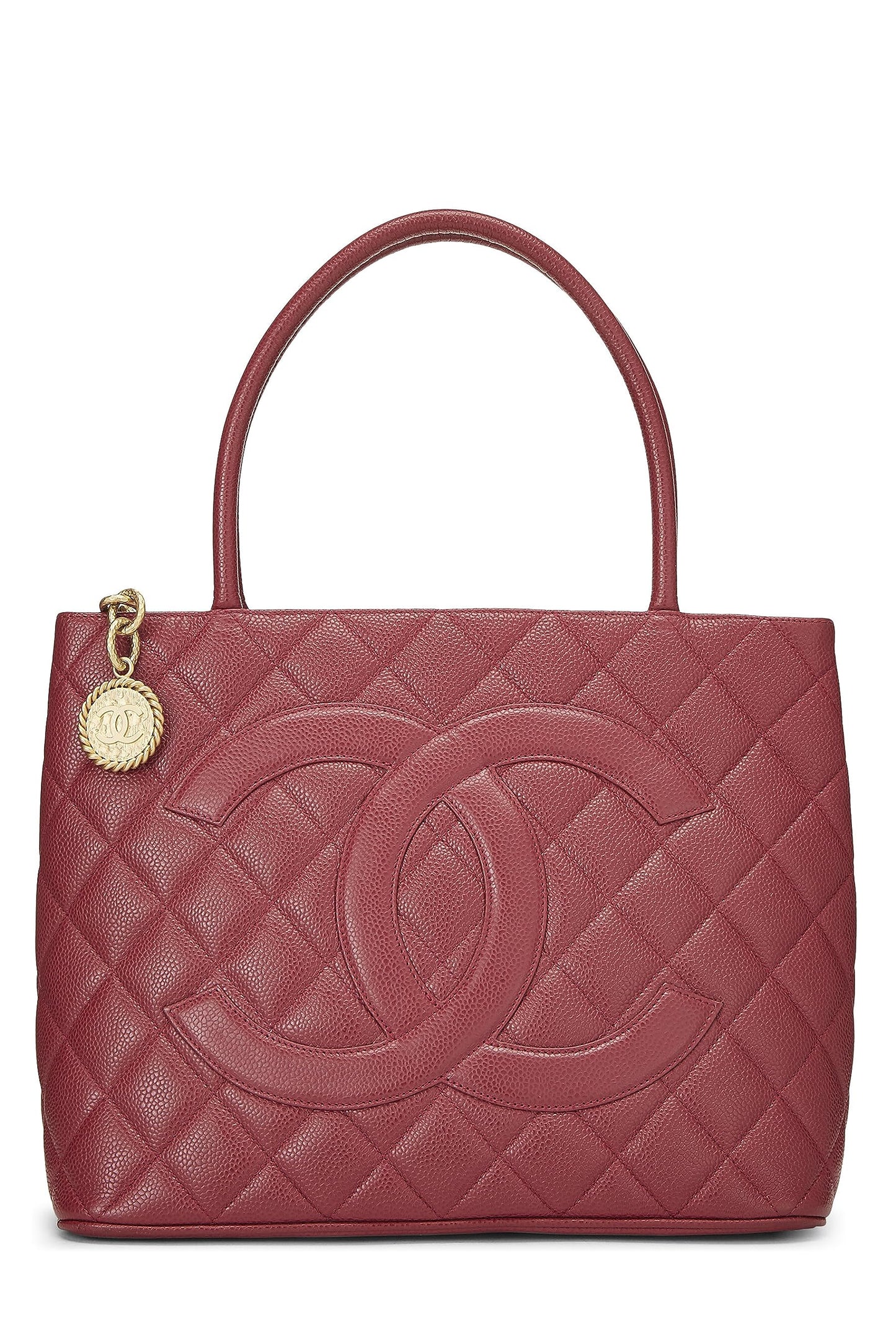 Chanel, sac fourre-tout matelassé à médaillon en caviar rose d'occasion, rose