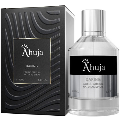 AHUJA Daring Eau de Parfum Cologne para hombres 3.4 fl oz - Fragancia para hombres - Perfume duradero para hombres Original Bold Awakening Pepper &amp; Citrus- Geranio y pachulí - Regalo de aroma de lujo para hombres EDP