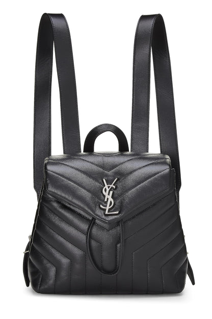 Yves Saint Laurent, sac à dos Loulou en cuir de veau noir monogrammé, petit modèle, d'occasion