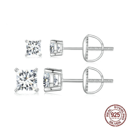 S925 Sterling Silver Square Moissanite Princess Stud Earrings