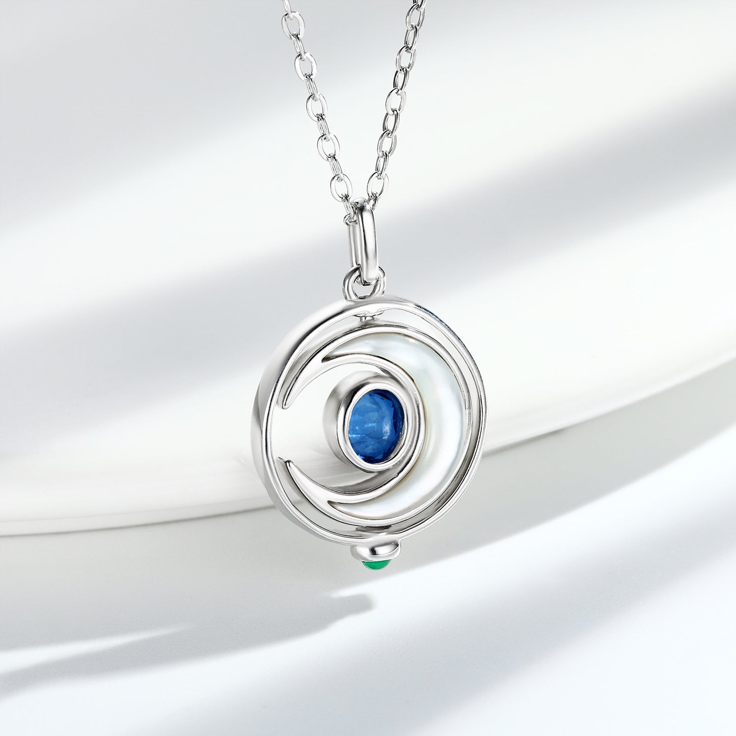 S925 Silver Inlaid Natural Sapphire Necklace Women's Original Design Can Rotate The Moon