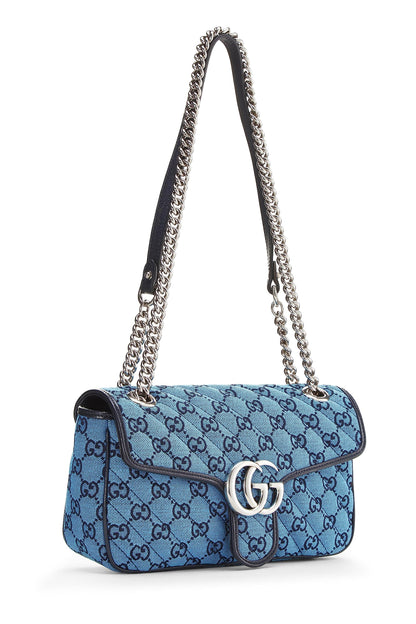 Gucci, Bolso de hombro pequeño Marmont de lona GG azul Pre-Loved, Azul