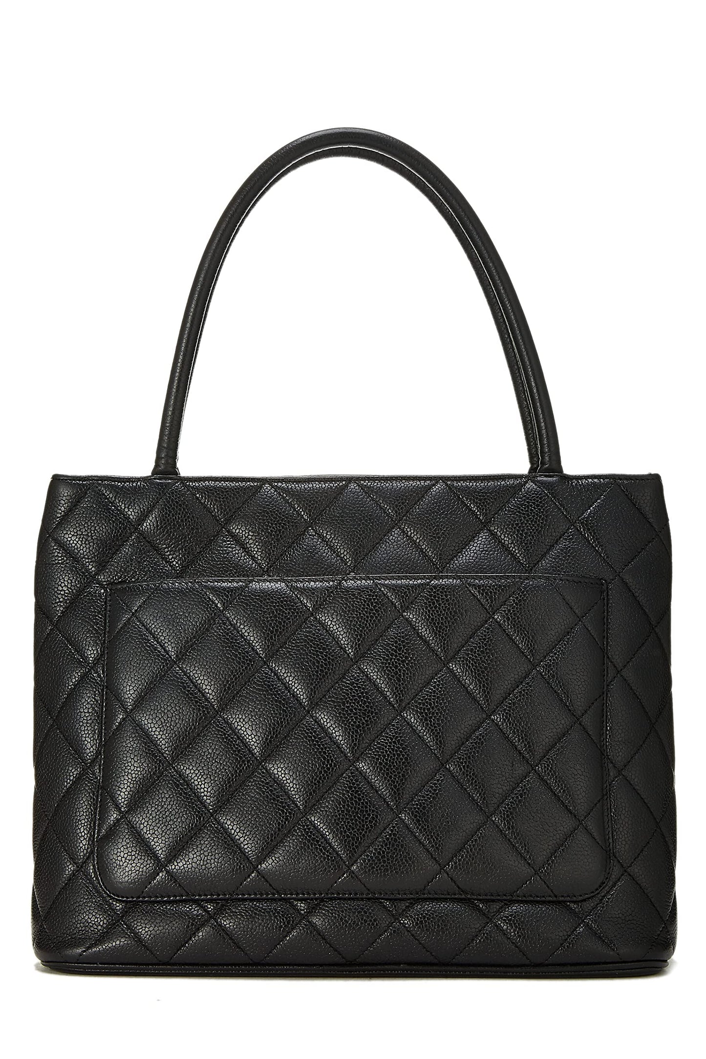 Chanel, Pre-Loved Black Quilted Caviar Medallion Tote, Black