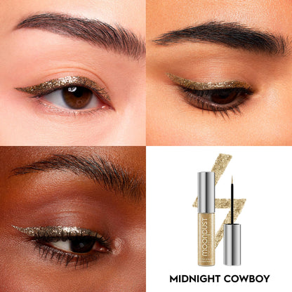 URBAN DECAY Moondust Liquid Glitter Eyeliner (Midnight Cowboy - Gold Glitter), Sparkly Eye Liner, Glitter Eyeshadow Topper, Universal Shimmering Shades, No Fallout - 0.25 fl oz