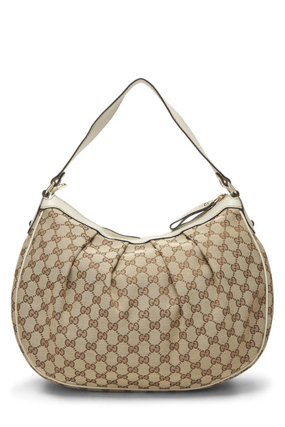 Gucci, Pre-Loved Original GG Canvas Sukey Hobo, White