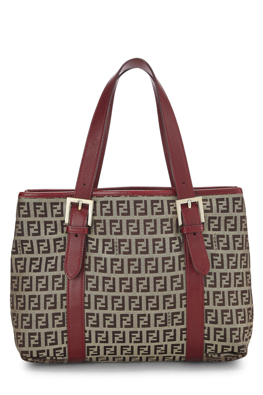 Fendi, sac à main en toile Zucchino rouge d'occasion, rouge