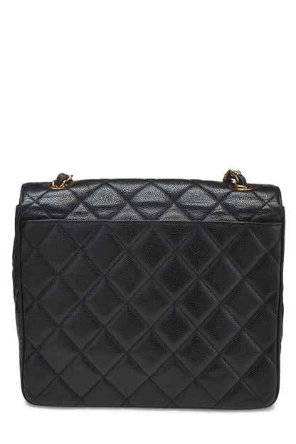 Chanel, sac à rabat carré Big CC Black Caviar d'occasion, grand modèle, noir