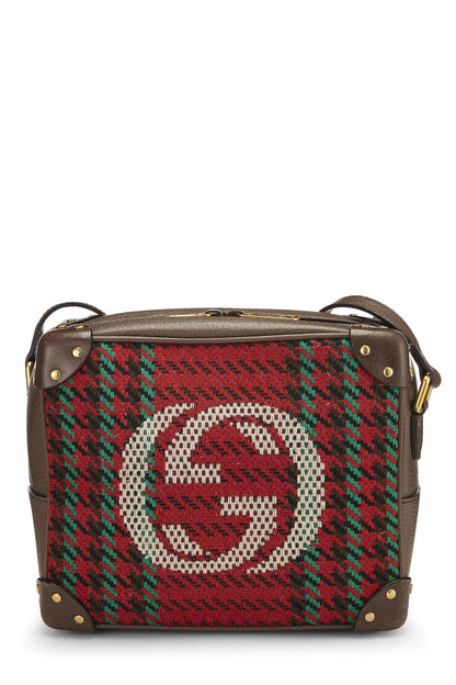 Gucci, Pre-Loved Multicolor Wool & Leather Houndstooth 'GG' Crossbody, Brown