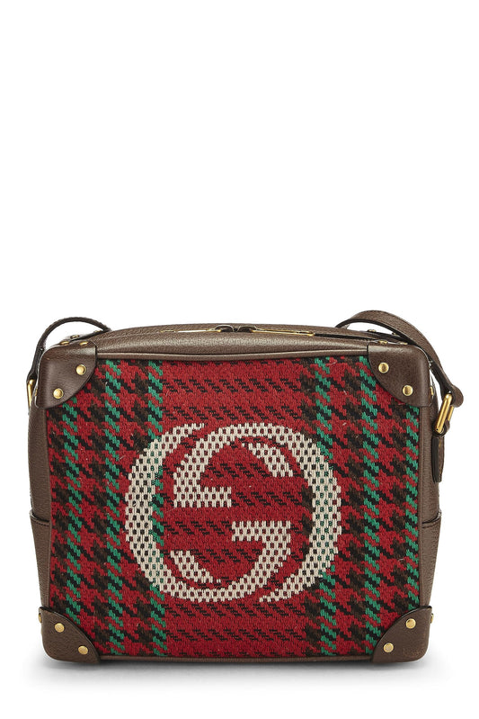 Gucci, Pre-Loved Multicolor Wool & Leather Houndstooth 'GG' Crossbody, Brown