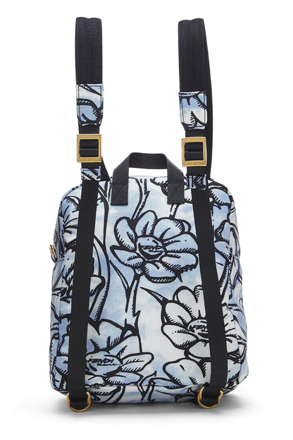 Fendi, Pre-Loved Blue & Black Nylon Printed Backpack Small, Multi