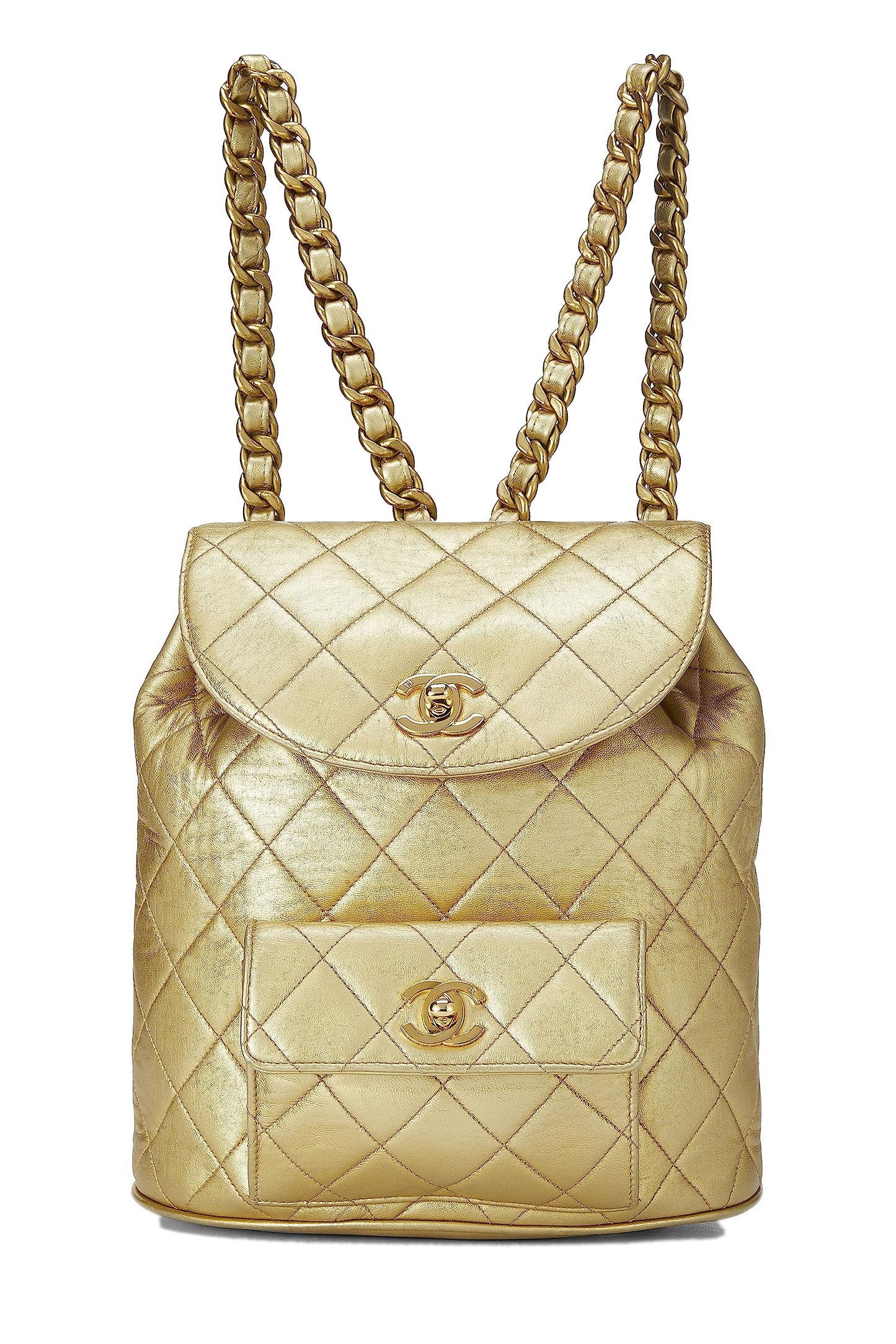 Chanel, Mochila clásica mini de cuero acolchado en oro metalizado Pre-Loved, Dorado