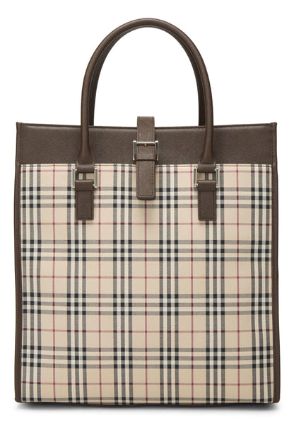 Burberry, sac à main en toile à carreaux Nova marron d'occasion, taille moyenne, marron