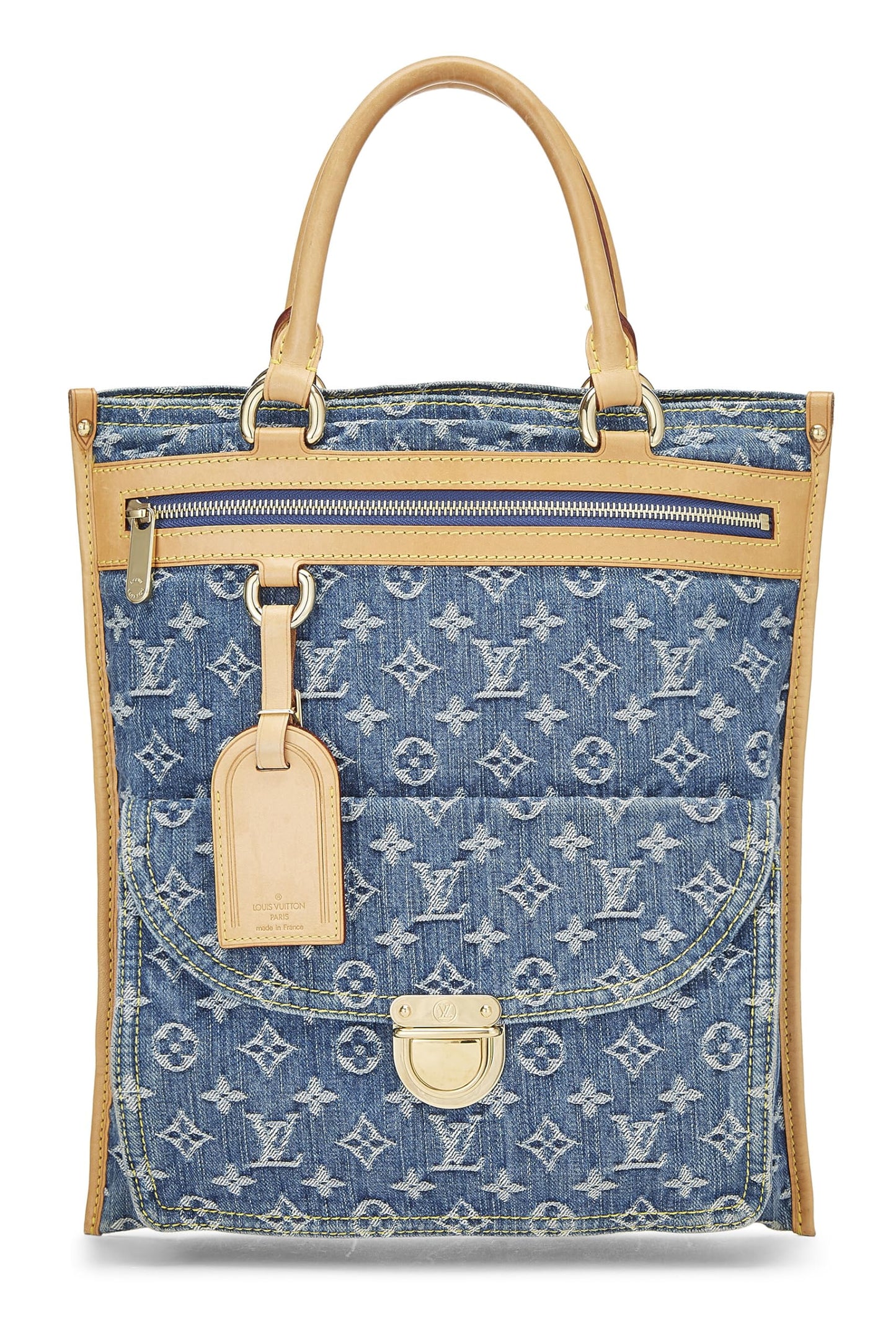 Louis Vuitton, Bolso shopper plano de mezclilla con monograma azul Pre-Loved, Azul