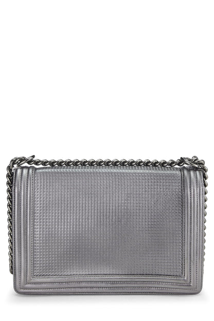 Chanel, Pre-Loved Silver Cube Embossed Calfskin Boy Bag Medium, Silver