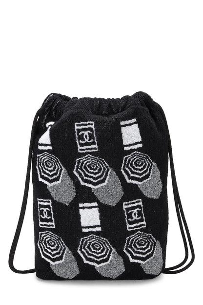 Chanel, sac à dos de plage à cordon de serrage en tissu éponge noir d'occasion, noir