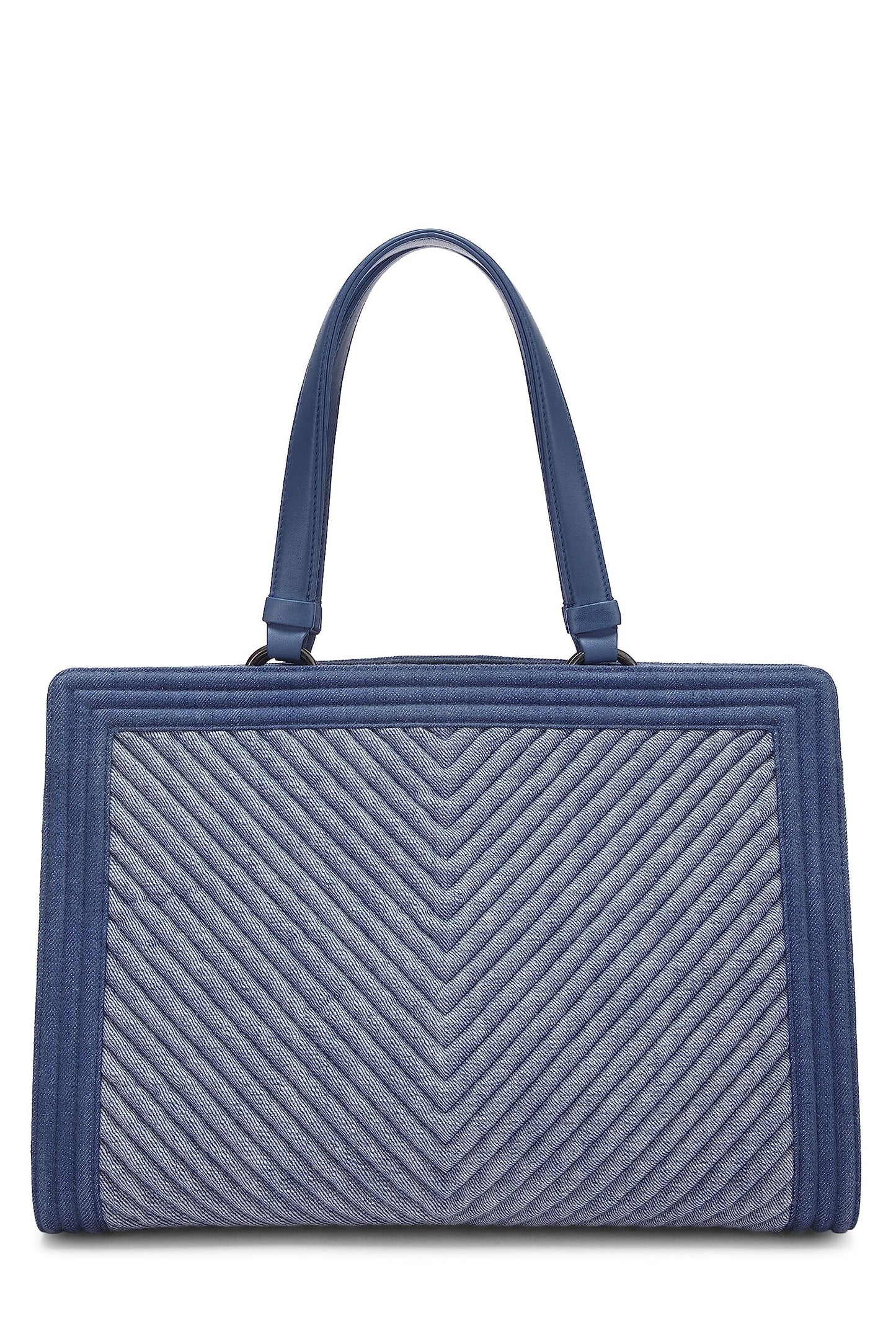 Chanel, Pre-Loved Blue Denim Chevron Boy Shopping Tote Large, Blue