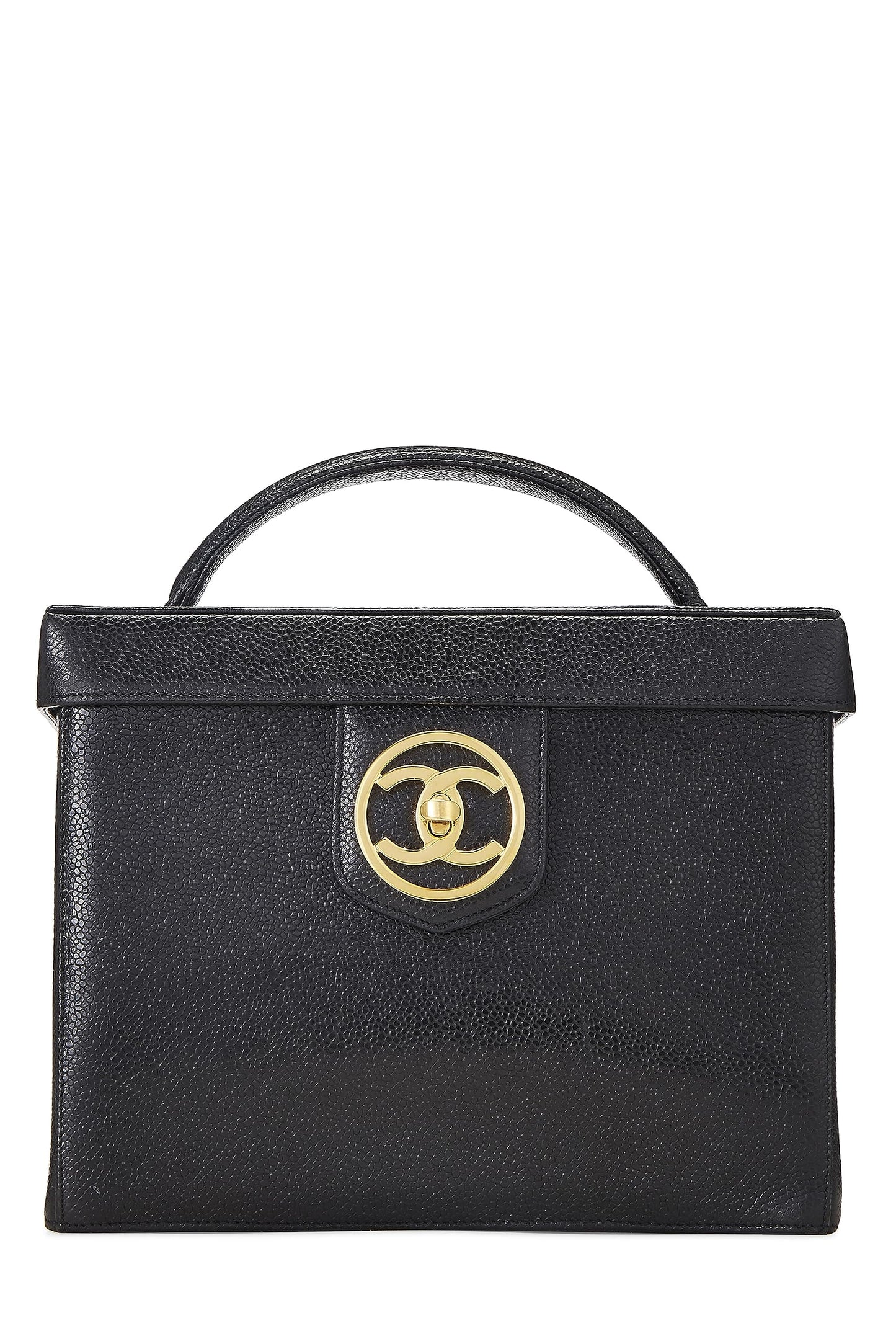 Chanel, trousse de toilette Black Caviar Circle 'CC' d'occasion, grande taille, noire