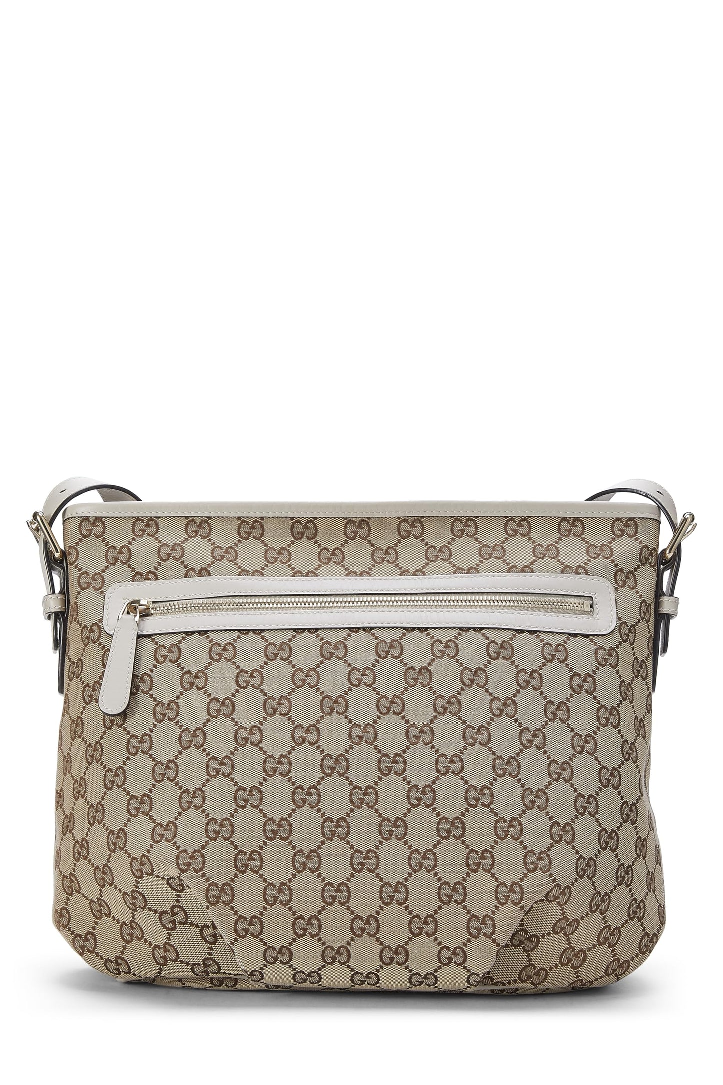 Gucci, Bandolera grande con bolsillo con cremallera y lona GG Original Pre-Loved, Blanco