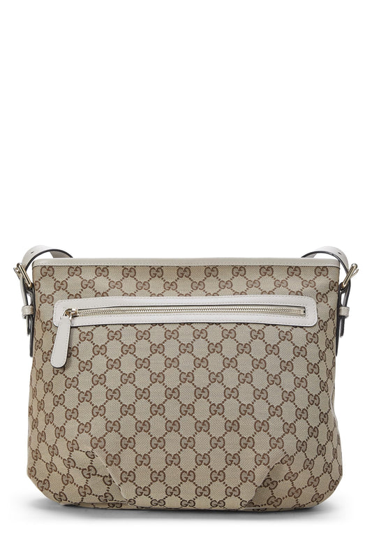 Gucci, sac à bandoulière zippé en toile GG d'occasion, grand modèle, blanc