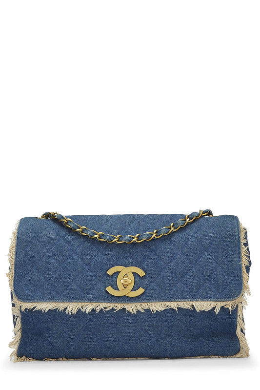 Chanel, Pre-Loved Blue Quilted Denim Half Flap Maxi, Blue