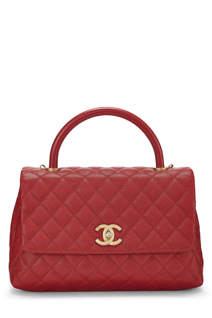 Chanel, Pre-Loved Red Caviar Coco Handle Bag Medium, Red