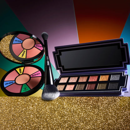 LAURA GELLER NEW YORK Wheel fo Fortune Eye and Cheek Palette Kit - Prizewinnig Eyes Eyeshadow Palette + Face the Day Blush Palette + Dual-Ended Brush