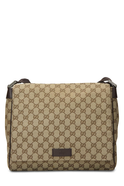 Gucci, Pre-Loved Brown Original GG Canvas Flap Messenger, Brown