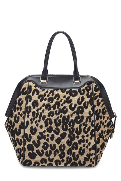 Louis Vuitton, Bolso tote norte-sur con tapiz de chenilla de leopardo color canela y negro Pre-Loved, Negro