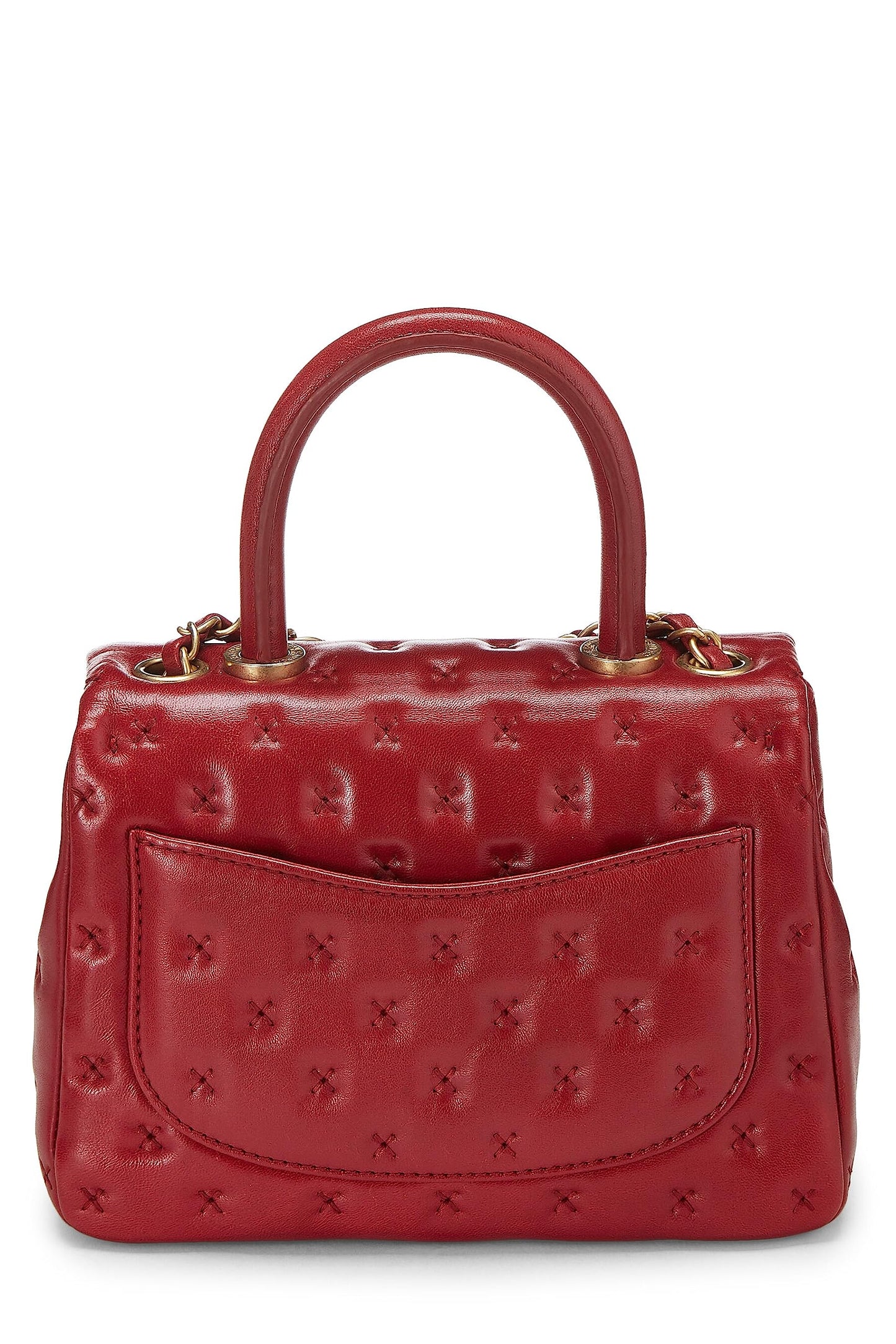 Chanel, Bolso mini con asa de coco y piel de cordero con punto de cruz rojo Pre-Loved, Rojo