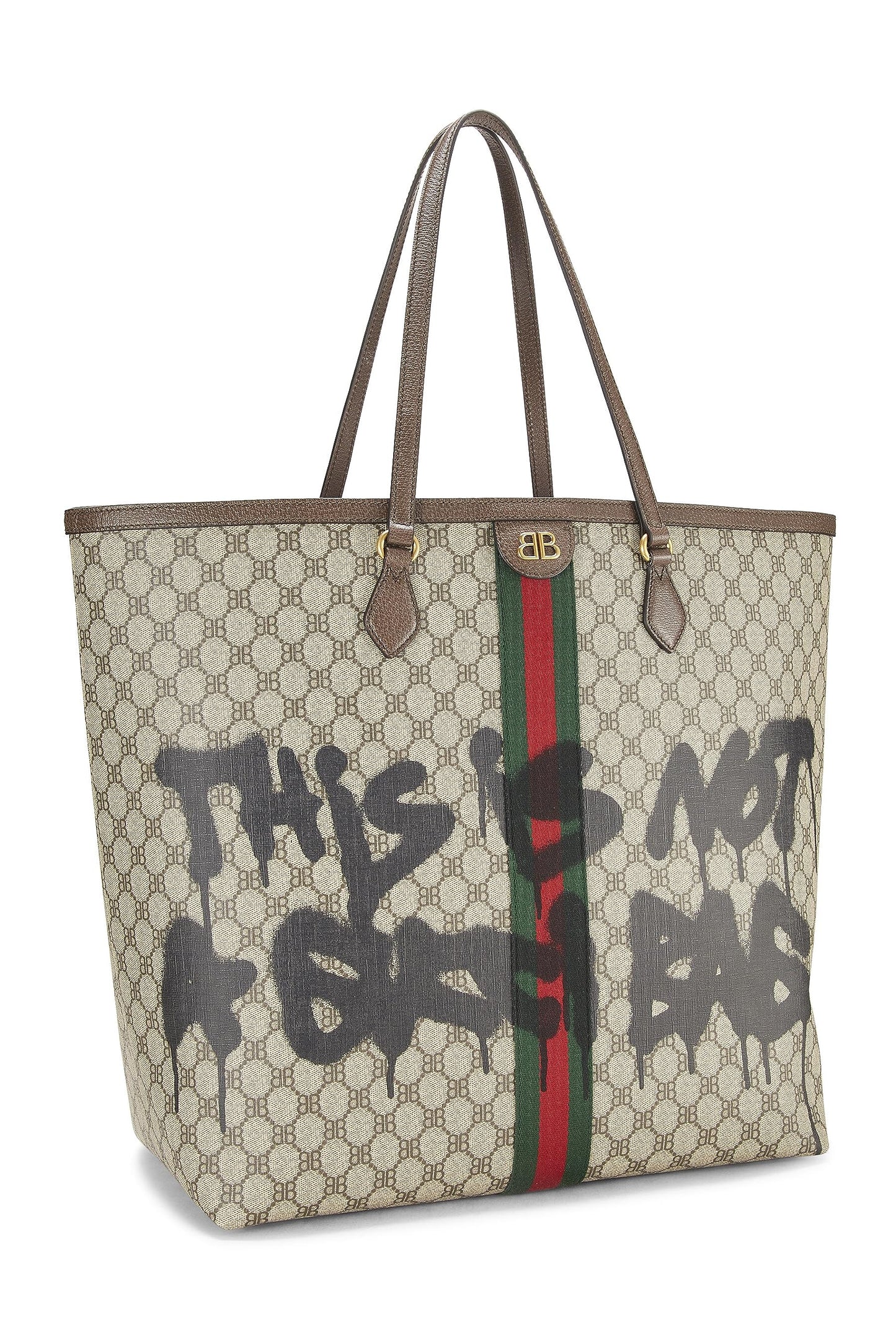 Balenciaga, Pre-Loved Balenciaga x Gucci Beige Coated Canvas Hacker Graffiti Tote Large, Brown