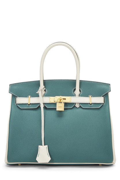 Hermès, Pre-Loved Malachite & Nata Clemence Horseshoe Birkin 30, Malachite