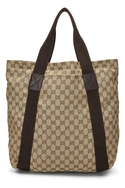 Gucci, Pre-Loved Original GG Canvas Flat Web Tote, Brown