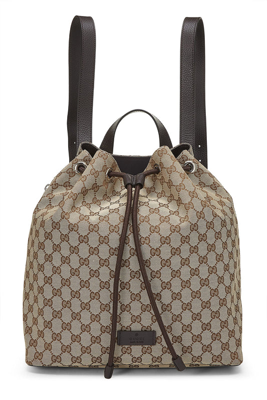 Gucci, Pre-Loved Original GG Canvas Drawstring Backpack, Brown