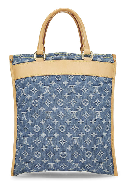 Louis Vuitton, sac cabas plat en denim monogrammé bleu d'occasion, bleu